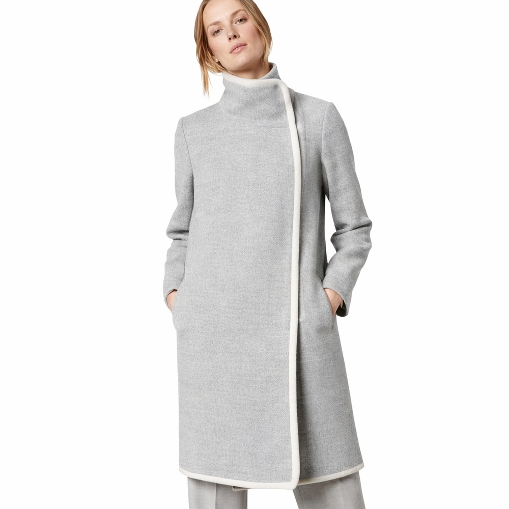 Babaton Cormac Cream Wool Blend Asymmetrical Zip Trench Coat XS